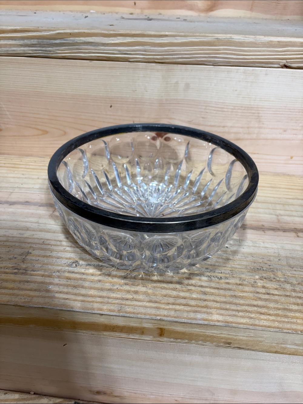 Cut Crystal Glass Bowl with Black Rim